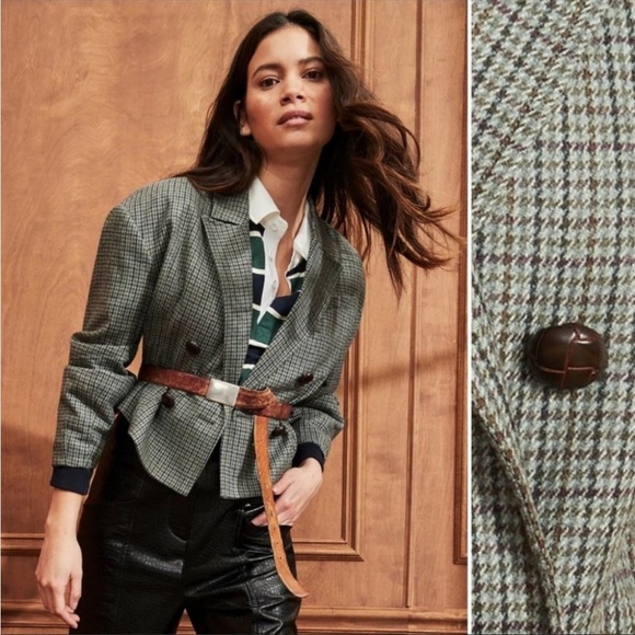 Veronica Beard Sybille Houndstooth Blazer Jacket in Sage Multi